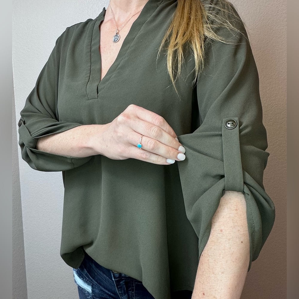 Women’s lush, olive green blouse, medium